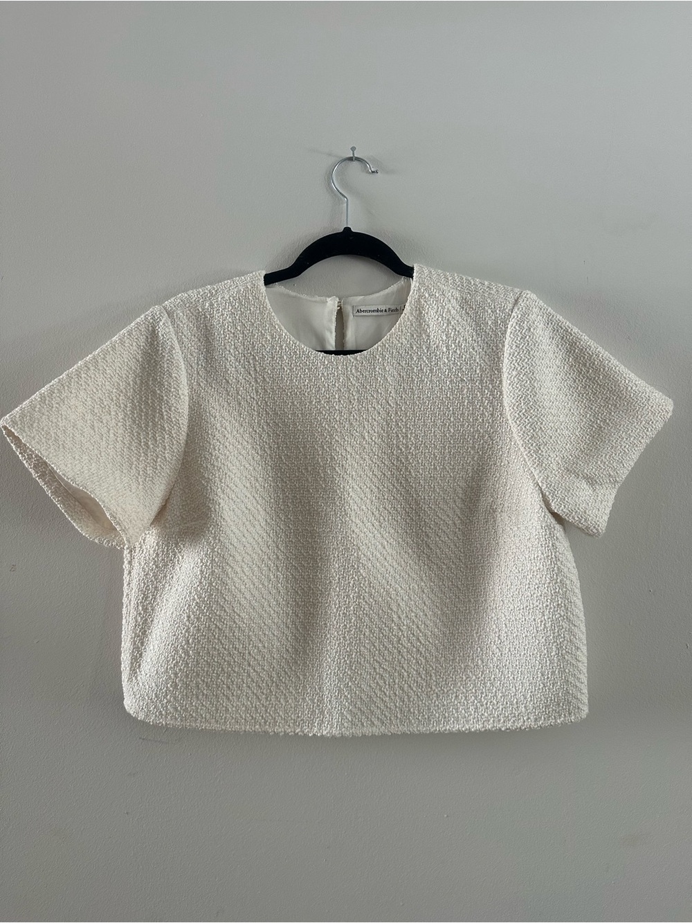 Abercrombie & Fitch Cream Tweed Textured Crop Top